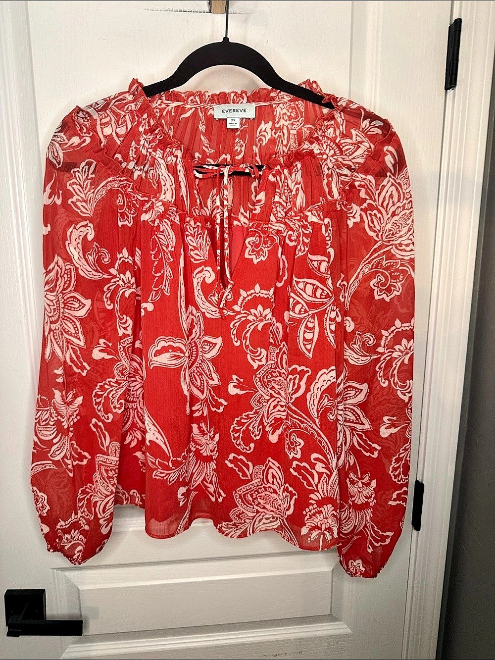 EVEREVE Paisley Long Sleeve Blouse in Red & White Size XS Like New
